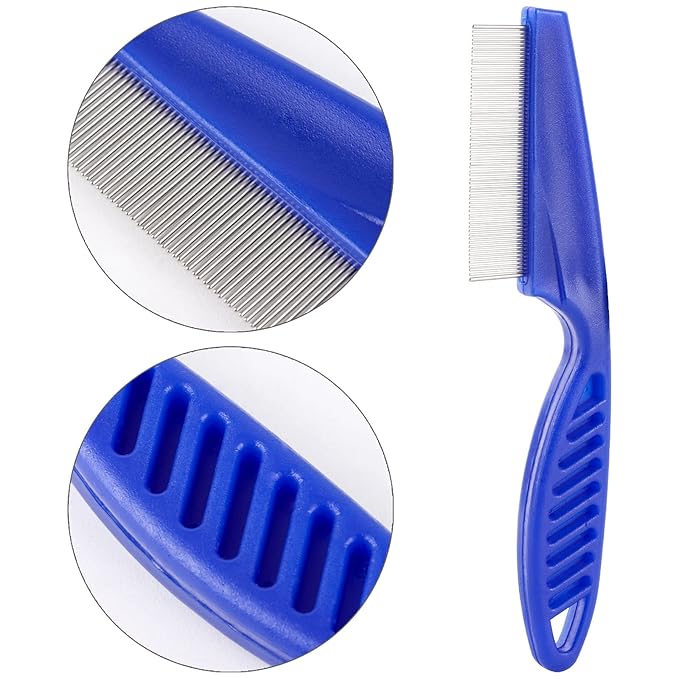 4 Pcs Flea Combs, Pet Lice Tick Comb with Stainless Steel Round Teeth for Detangling Dematting Dogs Cats Tear Stain, Dandruff Remover