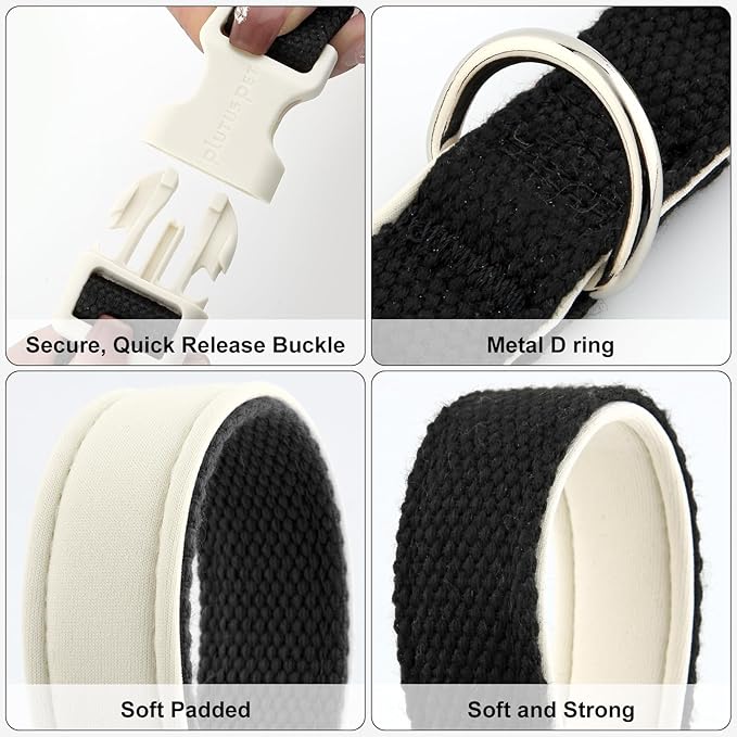 Plutus Pet Cotton Dog Collar, Heavy Duty Collar with Soft Padding, Adjustable and Comfortable for Small Medium and Large Dogs, Black, XS