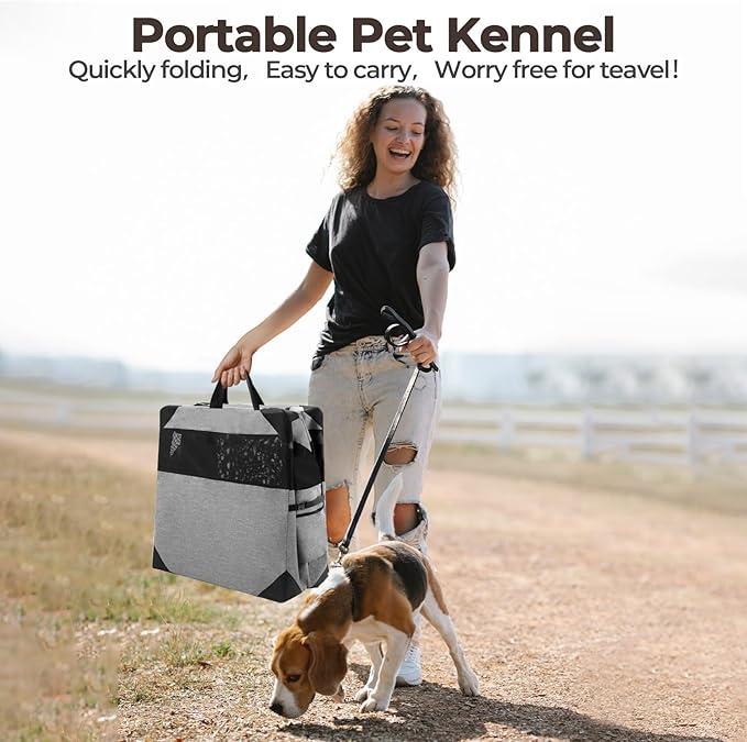 Dog Crates,Collapsible Soft Travel Crate for Medium Dogs (3 Year Warranty), Indoor & Outdoor Portable Pet Kennel with Chew Proof Mesh Window (French Gray,30" L x 21" W x 21" H) ﻿