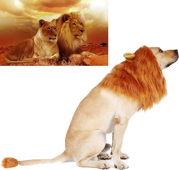 Funny Dog Cosplay Lion Brown Wig, Realistic Lion Mane Wig, Dog Lion Mane for Halloween, Christmas, Parties, Festivals, Dog Wigs for Large Dogs