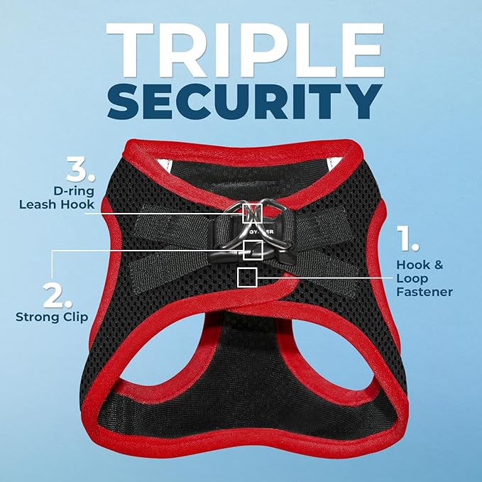 Voyager Step-in Air Dog Harness - All Weather Mesh, Reflective, No Pull Harness for Small, Medium Dogs, Cats - Secure with Hook & Loop Fastener, Buckle, Double D-Rings - Black/Red Trim, L