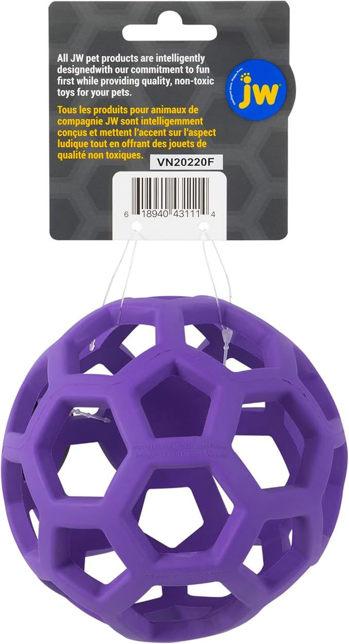 JW Pet Hol-ee Roller Dog Toy Puzzle Ball, Natural Rubber, Medium (4.5 Inch Diameter), Colors May Vary