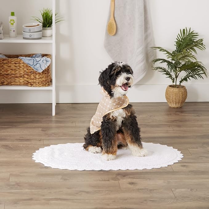 Bone Dry Pet Robe Collection, Trellis Paw Print, Absorbent Microfiber Bath Robe with Adjustable Closure for Dogs & Cats, Small,Taupe