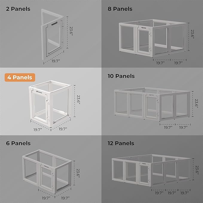 Clear Acrylic Plastic Dog Playpen Indoor,for Puppy Cat Rabbit Ferret Transparent Pet Pen,Easy Assemble Enclosure,Preferable for Small Dogs (4 Panels (White))