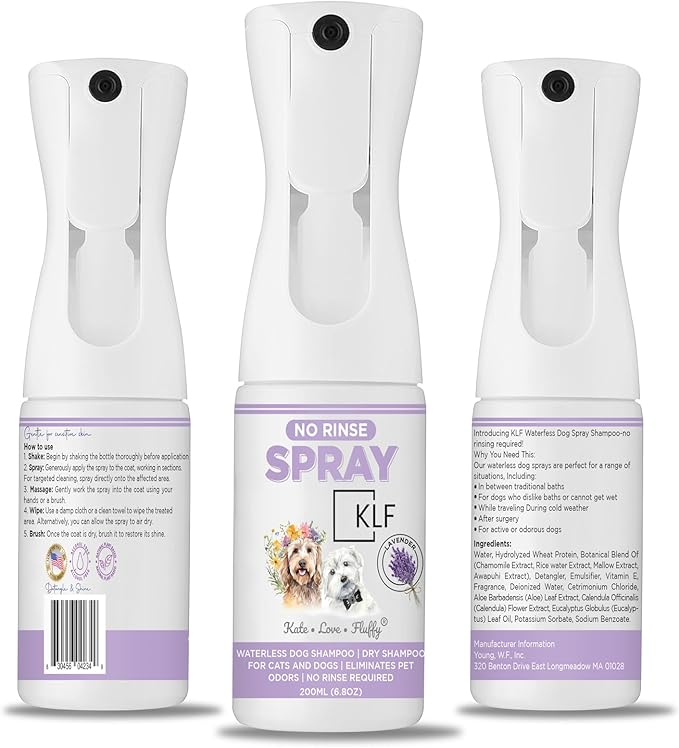 Dogs & Cats Dry Shampoo No Rinse spot Cleaning Deodorant Light Lavender Scent 200ml Spray Mist