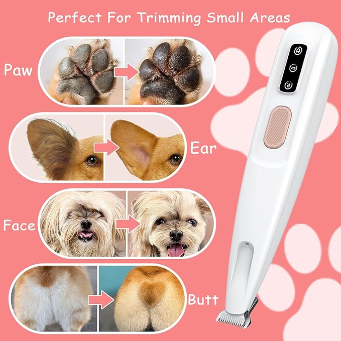 Dog Paw Trimmer with Detachable Ceramic Blade for Trimming, Cat & Dog Hair Clippers, Electric Dog Trimmer for Paws, Rechargeable Paw Trimmer for Paws, Eyes, Ears, Face, Rump-White(Set of 3)