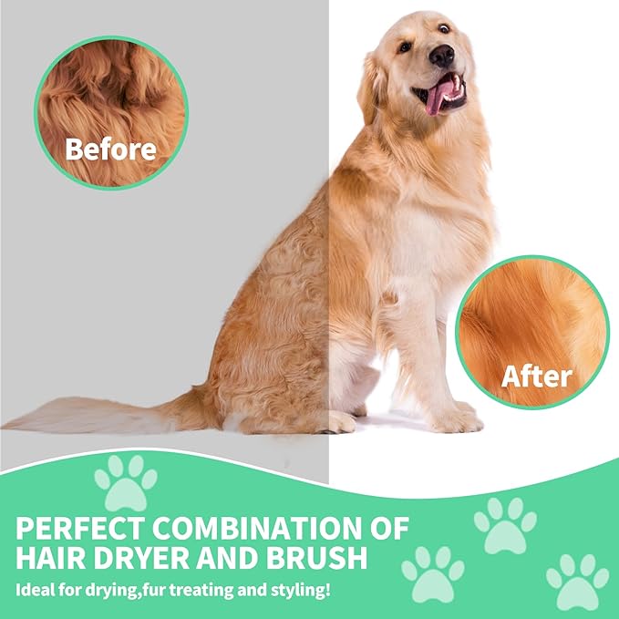 Pet hair dryer | Portable silent 2-in-1 pet beauty hair dryer with replaceable self-cleaning brush | Adjustable temperature | Suitable for small and medium-sized cats and dogs