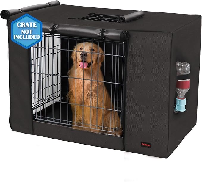 Dog Crate Cover 24 Inch - Waterproof Kennel Cover with Top Window, 600D Oxford Fabric Dog Cage Cover Fit for Most Double Door Wire Crate, Unique Drinking Hole Design, Black (Cover Only)