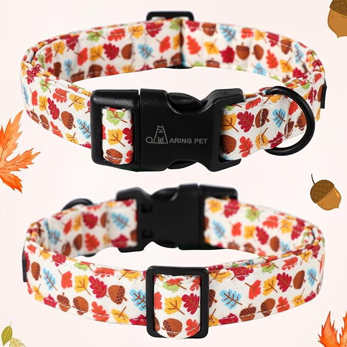 ARING PET Fall Dog Collar-Cotton Maple Leaves Dog Collar for Small Dogs, Adjustable Lightweight Dog Collars with Quick Release Buckle for Small Medium Large Dogs