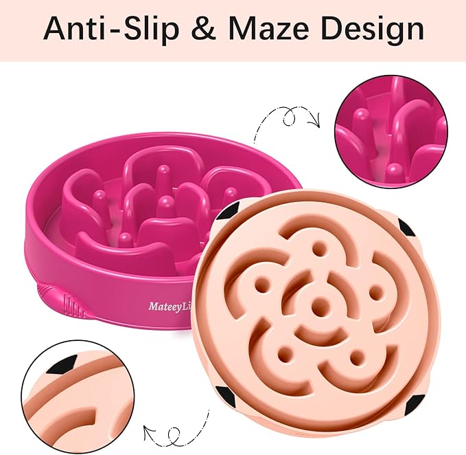 MateeyLife Large Slow Feeder Dog Bowls 2PCS, Anti-Choking Puzzle Dog Food Bowls, Anti-Slip Interactive Feeding Slow Down Eating, Bloat Stop Maze Dishes for Large Breeds 4 Cups Pink&Purple