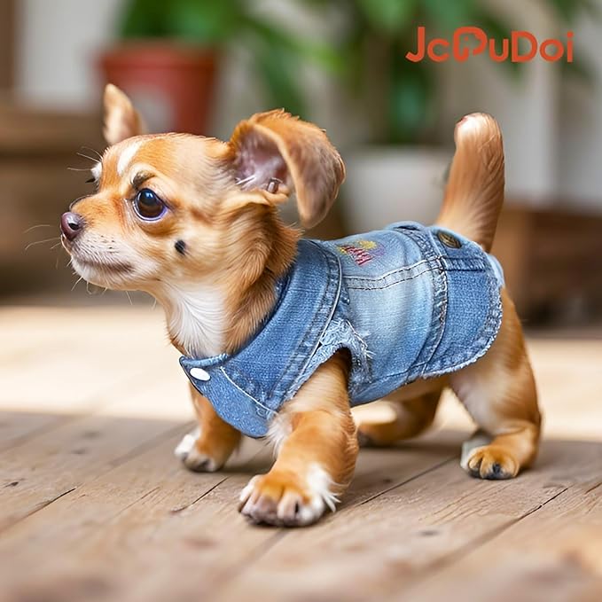 Birthday Gift Boy Dog Jeans Jacket Denim Pet Coat for Puppy Small Dogs Classic Overalls Male Cat Costumes Washed Vest Clothes Outfit T-Shirts (Small)