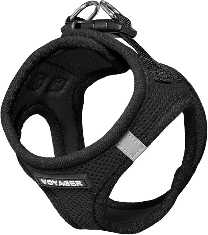 Voyager Step-in Air Dog Harness - All Weather Mesh, Reflective, No Pull Harness for Small, Medium Dogs, Cats - Secure with Hook & Loop Fastener, Buckle, Double D-Rings - Black, L