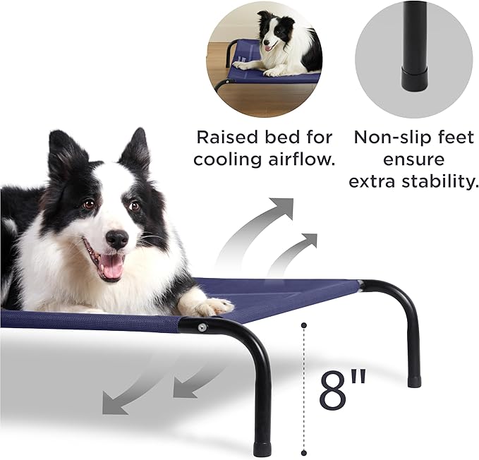 Bedsure Elevated Raised Cooling Cots Bed for Large Dogs, Portable Indoor & Outdoor Pet Hammock with Skid-Resistant Feet, Frame with Breathable Mesh, Deep Sea Blue, 49 inches
