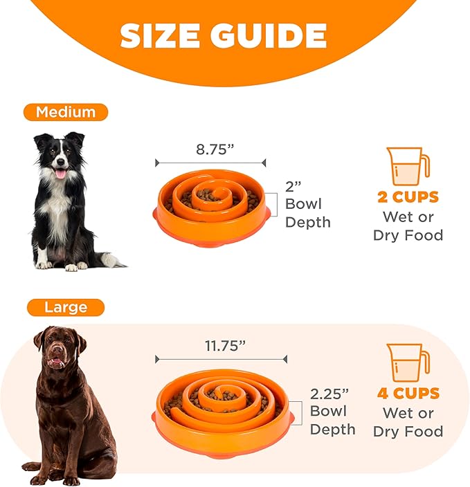 Outward Hound Fun Feeder Slo Bowl, Large Slow Feeder Dog Bowl, 4 Cups, Orange