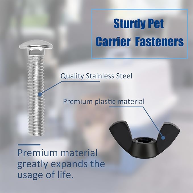 Pet Carrier Fasteners Kennel Replacement M6 Bolts and Butterfly Nuts for Plastic Cat Crate and Dog Crate Dog Kennel Accessories Cat Cage Carrier Parts (24 Set)