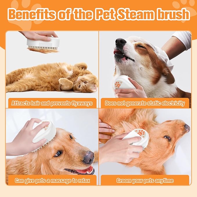 Cat Steam Brush,3 in 1 Steam Brush for Cats,Rechargeable Dog Steam Brush for Shedding,Spritz Defur Comb for Cats Massage andGrooming,Silicone Pet Steam Brush for Long and Short Hair Cats Dogs