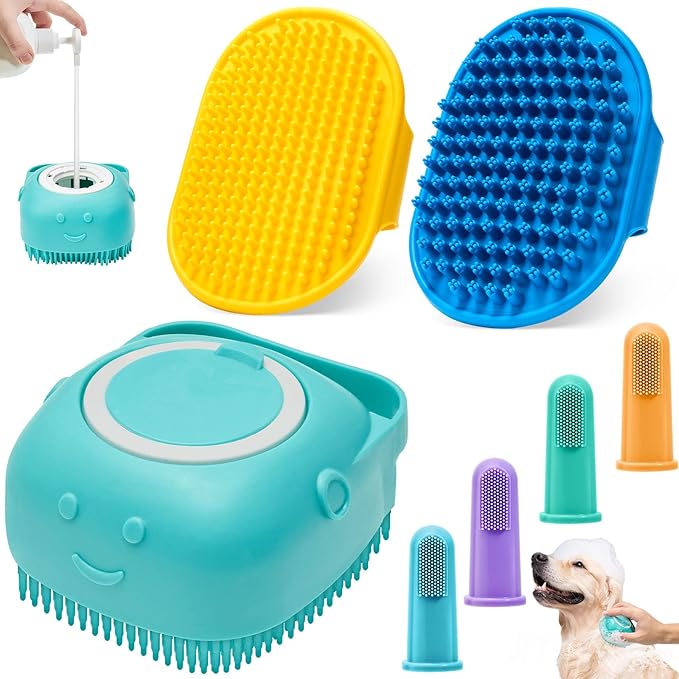 4PCS Dog Bath Brush Pet Massage Shampoo Brush Dog Scrubber for Dog Washing Brush Scrubber Pet Bath Massage Brush with Soft Silicone Bristles for Dog Cat Grooming Cleaning, Blue