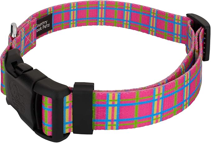 Country Brook Petz - Deluxe Bubblegum Pink Plaid Dog Collar - Made in The U.S.A. - Plaid and Argyle Collection Featuring Charming Designs (1 Inch, Extra Large)