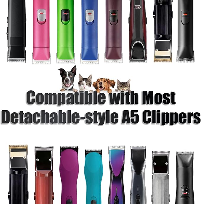 6 Packs Detachable Dog Grooming Steel Blades with Blade case Holder,Compatible with Andis,Oster A5,Wahl KM-10 Series,Cutting Length 1/100" to 1/2"(10+40+7FC+5FC+4FC+3-3/4FC-black)
