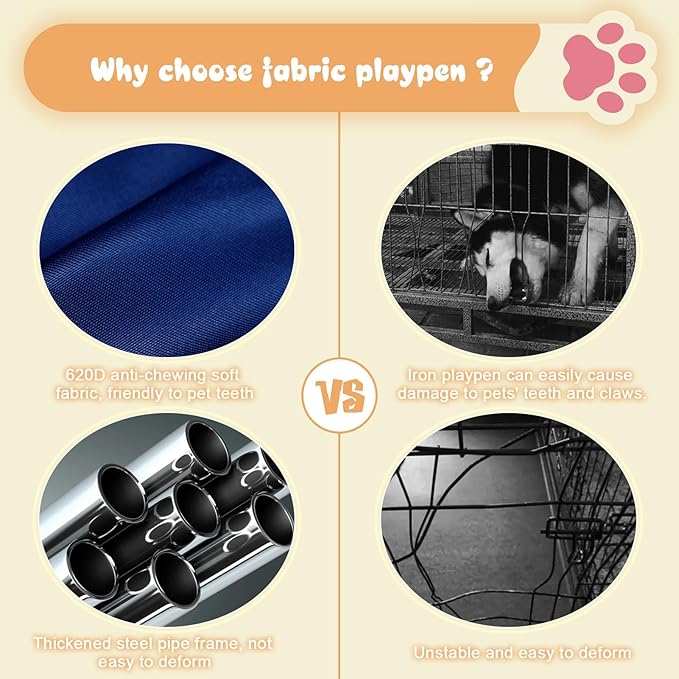 Dog Playpen 42 × 42 Inch, Puppy PlayPen with Gate for Puppies, Cat, Small and Medium Dogs, Pet PlayPen with Roof for Outdoors & Indoors, Thickened Fabric, Safe & Sturdy Dog Fence