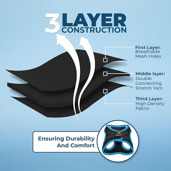 Voyager Step-in Air Dog Harness - All Weather Mesh, Reflective, No Pull Harness for Small, Medium Dogs, Cats - Secure with Hook & Loop Fastener, Buckle, Double D-Rings - Black/Blue Trim, XS