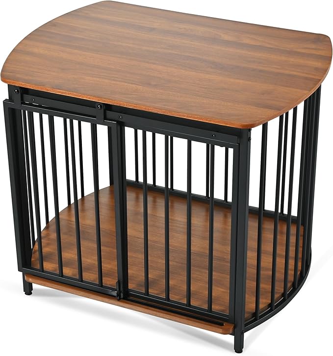 Merax 31.5" Furniture Style Dog Crate for Small and Medium Dogs, Wooden Cage Indoor Kennel Furniture, Modern Dog Crate End Table with Double-Doors, Brown