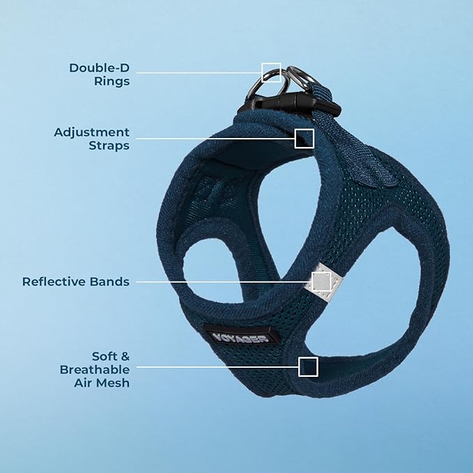 Voyager Step-in Air Dog Harness - All Weather Mesh, Reflective, No Pull Harness for Small, Medium Dogs, Cats - Secure with Hook & Loop Fastener, Buckle, Double D-Rings - Blue, M