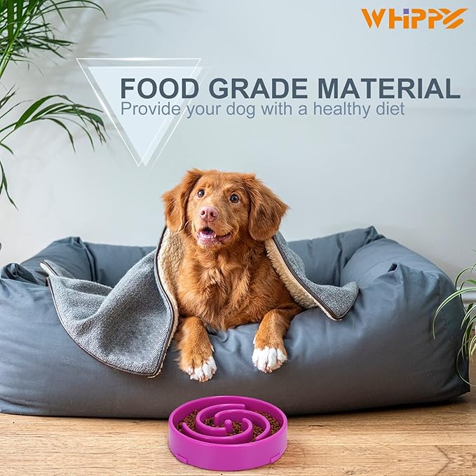 WHIPPY Slow Feeder Bowl for Small Medium Dog Fun Maze Feeder Dog Food Water Bowl Anti-Slip Puzzle Bowl No Chocking Healthy Interactive Bloat Stop Dog Bowl Dish,Medium,Purple