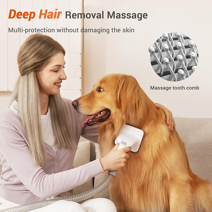 Afloia Innovative Pet Grooming Kit: Dog Brush Vacuum Attachment, Cat Brush with 1-1.5" Hoses Diameter Universal Adapter, Compatible with Most Round Vacuum Cleaners like Bissell, Eureka etc., Orange