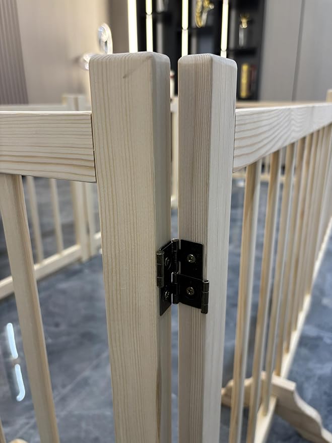 Ball & Cast 31" Wooden Freestanding Dog Gate with 360° Folding Hinges,8-Panel U/Z-Shaped Adjustable Pet Fence for Doorways & Stairs,Indoor Step-Over Barrier,Apartment,Living Room,Natural