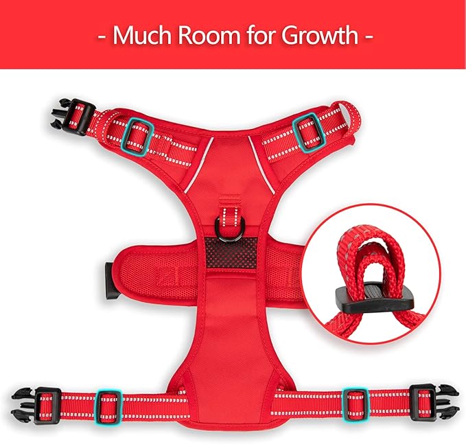 PoyPet No Pull Dog Harness, No Choke Reflective Dog Vest, Adjustable Pet Harnesses with Easy Control Padded Handle for Small Medium Large Dogs(Red Matching Trim,S)