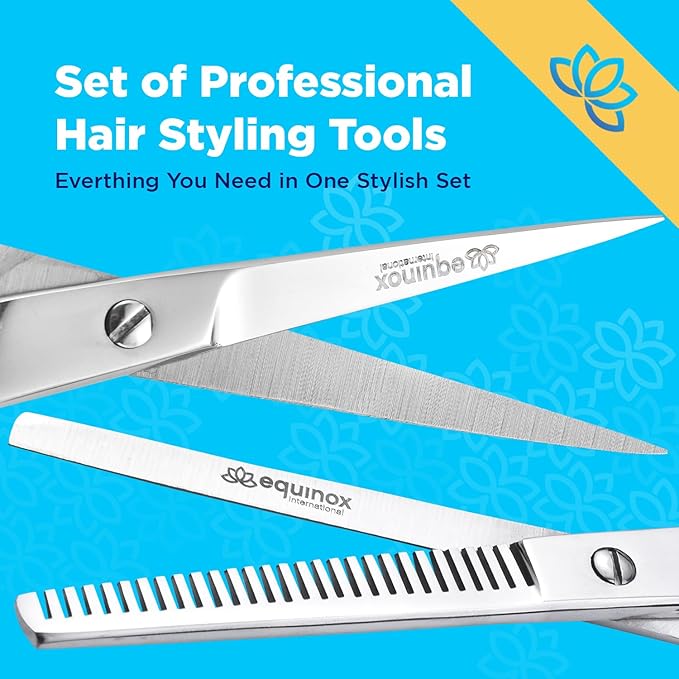 Equinox Professional Hair Cutting Scissors Set - Blending Shears for Hair Cutting Set includes Rat Tail Comb - 6.5” - Barber Scissors Kit for Men and Women - Blending Scissors for Cutting Hair