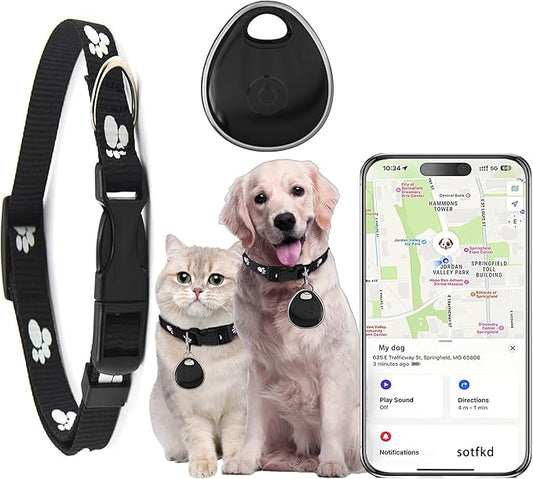 Dog Tracker-Cat Collar | MFi Certificated | No Monthly Fee | No Charging Required | Waterproof | Works with Any Collar