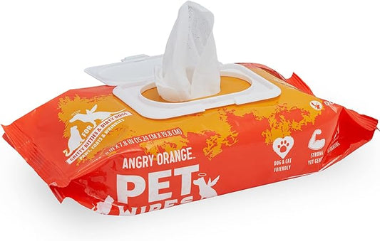 ANGRY ORANGE Pet Wipes for Dogs and Cats - Unscented and Gentle Grooming Wipes for Paws, Fur and Butt - 80 Count - 1 Pack
