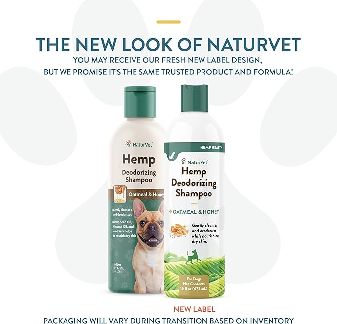 NaturVet – Hemp Deodorizing Shampoo for Dogs - Plus Oatmeal & Honey – 16 oz – Gently Cleanses & Deodorizes Skin & Coat – Enhanced with Hemp Seed Oil, Coconut Oil & Aloe Vera Extract
