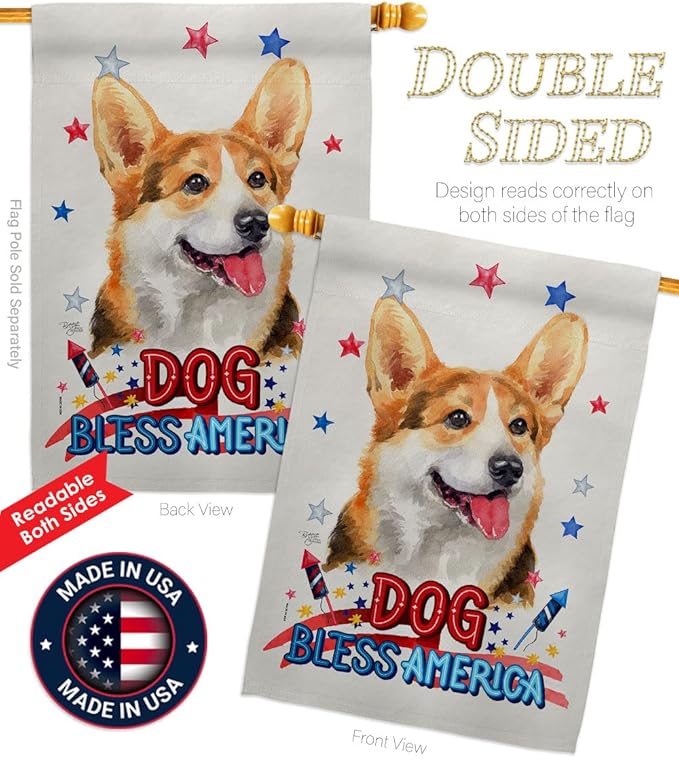 Breeze Decor Patriotic Pembroke Welsh Corgi Garden House Flag-Kit Dog Puppy Spoiled Paw Canine Fur Pet Nature Farm Animal Creature Decoration Banner Small Yard Gift Double-Sided, Made in USA