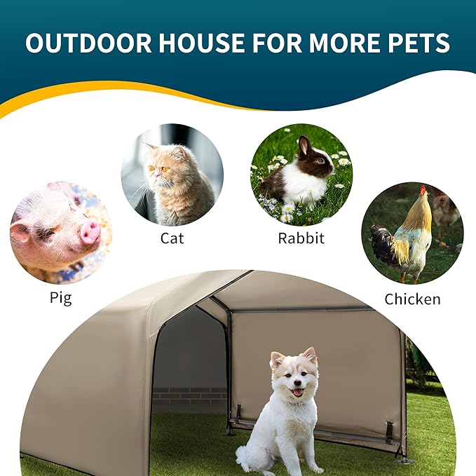 Dog Tent Outdoor, Extra Large Dog House Outside, Big Dog Shade Shelter Waterproof Weatherproof Doghouse Canopy with Ground Nails, Sun Rain Cover for Pet Cat Goat Livestock, 4'x 4'x 3.3', Tan