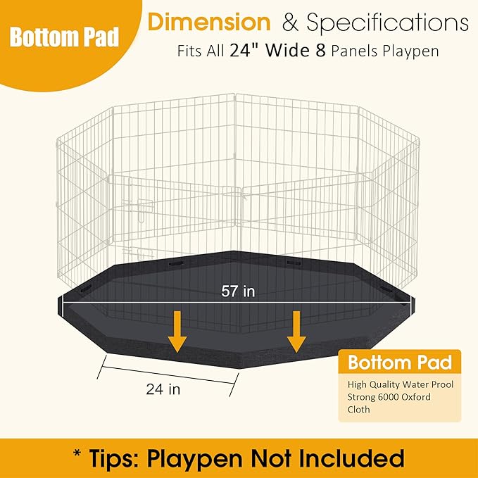 Artmalle Dog Pet Playpen 8 Panel 24 Inch Bottom Pad Cover for Small Medium Pets Indoor Outdoor (Only Cover,Playpen Not Included)(Black Bottom pad Cover)