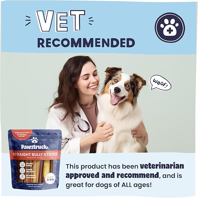 Pawstruck Natural 3-5" Bully Sticks for Small Dogs & Puppies – Single Ingredient, Low Odor & Rawhide-Free Chew Treat Bones - 100% Real Beef No Artificial Preservatives - 8 oz Bag - Packaging May Vary