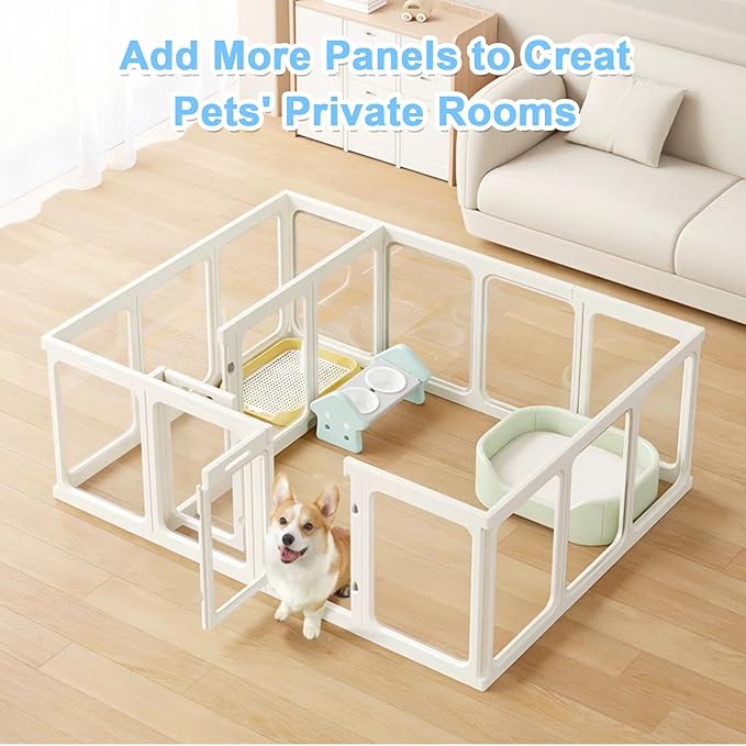 Clear Acrylic Dog Playpen Transparent Pet Playpen Indoor-Easy Assemble and Disassemble Dog Fence-Clear Pet Pen Dog Playpen for Puppy Bunny Cat Pig(23.6" H, 7 Panels+1 Door) White