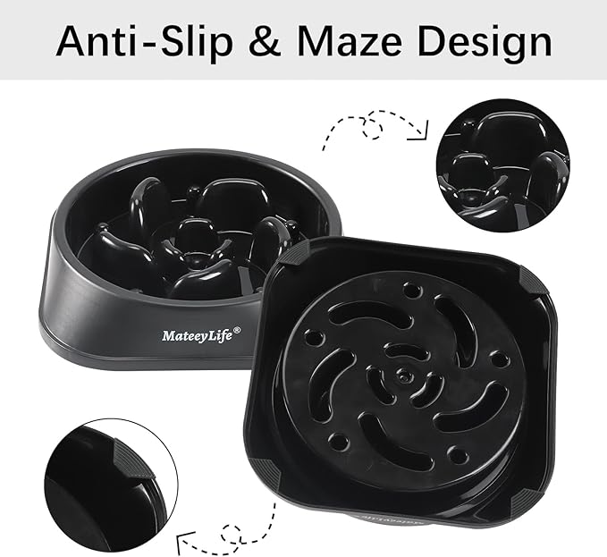MateeyLife Slow Feeder Dog Bowls, Anti-Choking Puzzle Dog Food Bowls, Anti-Slip Interactive Feeding Slow Down Eating, Bloat Stop Maze Dishes for Medium Large Breeds Black