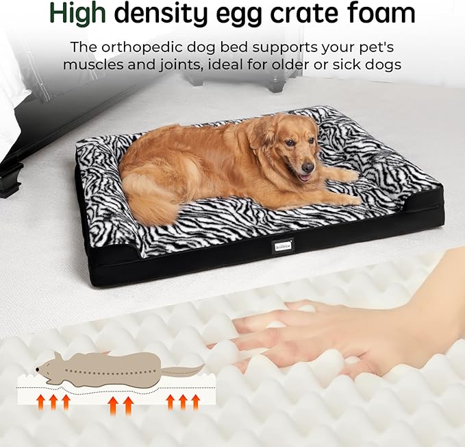 BALANCE Orthopedic Dog Bed, Egg Crate Foam Dog Couch for Pet Sleeping, Pet Sofa with Removable Washable Cover & Nonskid Bottom, Comfy Dog Bed for Large Dog, Black