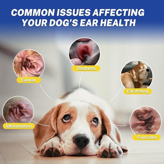 Dog Ear Hair Removal Tool,Dog Ear Infection Treatment with 5.5 Inch Tweezers Curved, Dog Ear Finger Wipes,All Natural Ingredients,Soothes Itchy Ears & Relieve Scratching