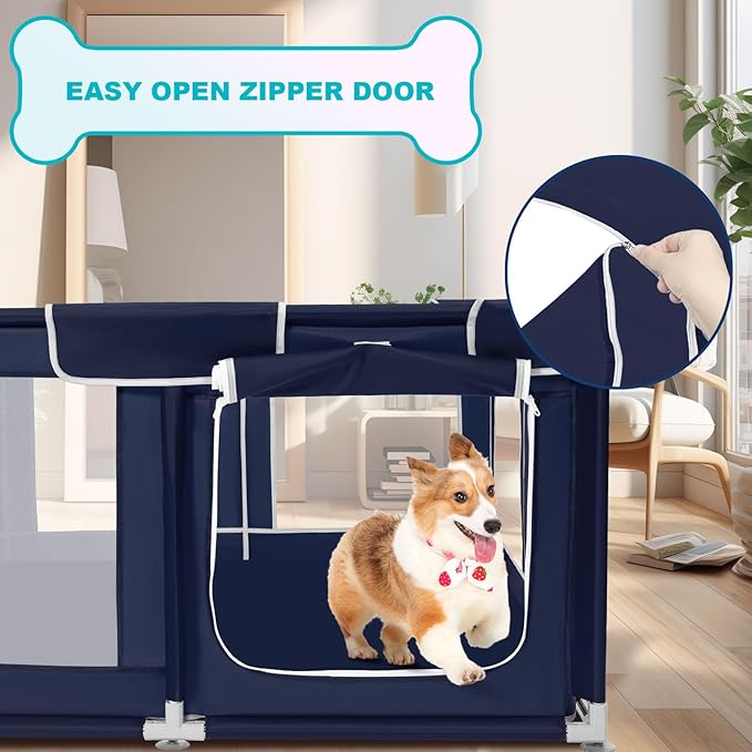 Dog Playpen 50 × 50 inch, Puppy Playpen with Bottom, 32 Inch Height Pet Playpen