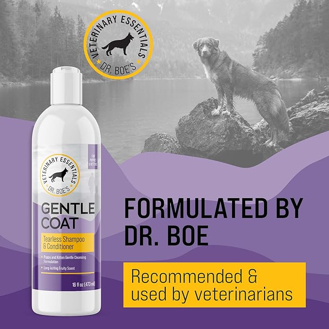 Dr. Boe's Veterinary Essentials GentleCoat Tearless Shampoo and Conditioner – Puppy and Kitten Soap-Free Formula – Grooming Supplies – All Natural, Aloe Vera & Gentle Proteins – 16 Fl Oz.