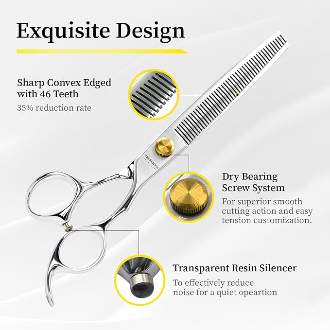 Dog Grooming Scissors, 7.0" 46 Teeth Thinning Shears, Premium Stainless Steel, Safety Rounded Tip & Offset Handles for Precision Trimming Dogs, Cats, Pet at Home