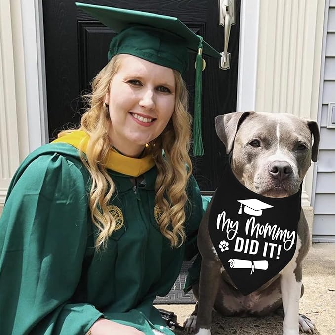 STMK Graduation Dog Cap with 2024 Tassels - Cap & My Mommy Did It Bandana for Small, Medium & Large Dogs (Black)