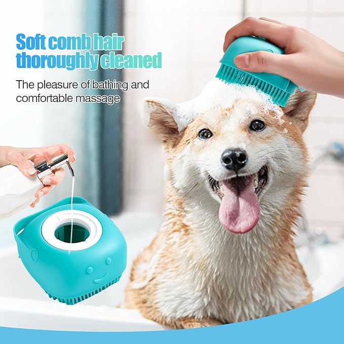 4-Piece Rubber Pet Grooming Kit for Dogs and Cats - Gentle Deshedding Brush & Massage Gloves, Suitable for Short & Long Hair, Bathing and Shedding Tool（3 * Blue+Green）