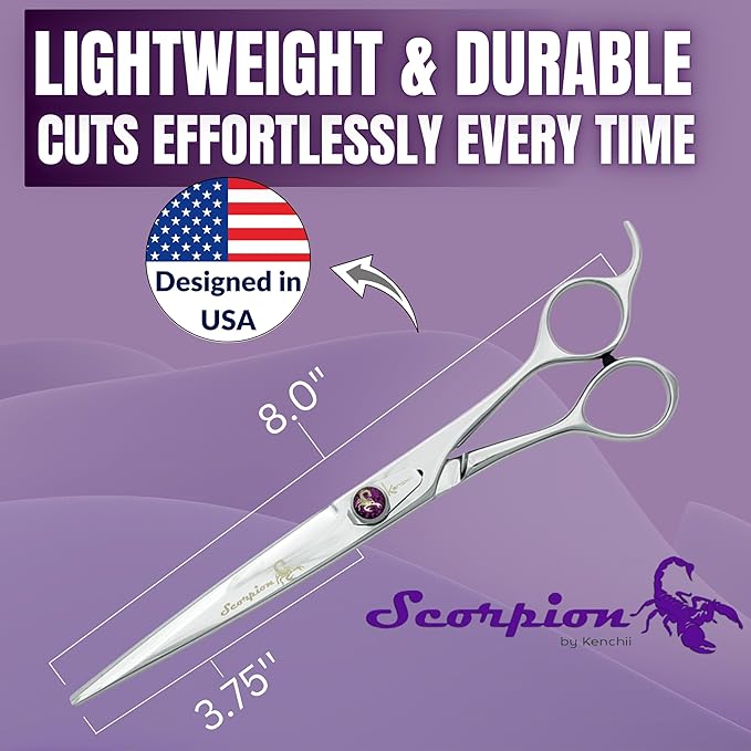 Kenchii Scorpion Dog Grooming Scissors, 8 Inch Straight Shears, Dog Scissors for Grooming, Professional Pet Grooming Scissors, Heavy Duty, Durable and Sharp