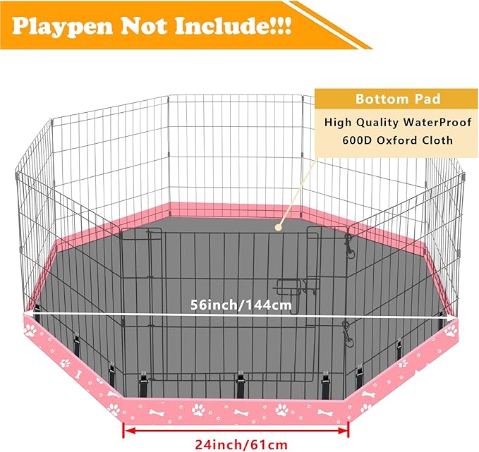 Dog Playpen Bottom Pad Fits for 24 Inch 8 Panels Regular Octagon Metal Exercise Pet Playpen, Dog Crate Pad Puppy Playpen Pad. (Note: Playpen Not Included!!!) -Pink